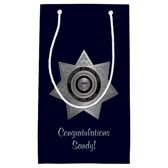 Correctional Officer Badge,Silver-Blue-Gift Bag S (Front)