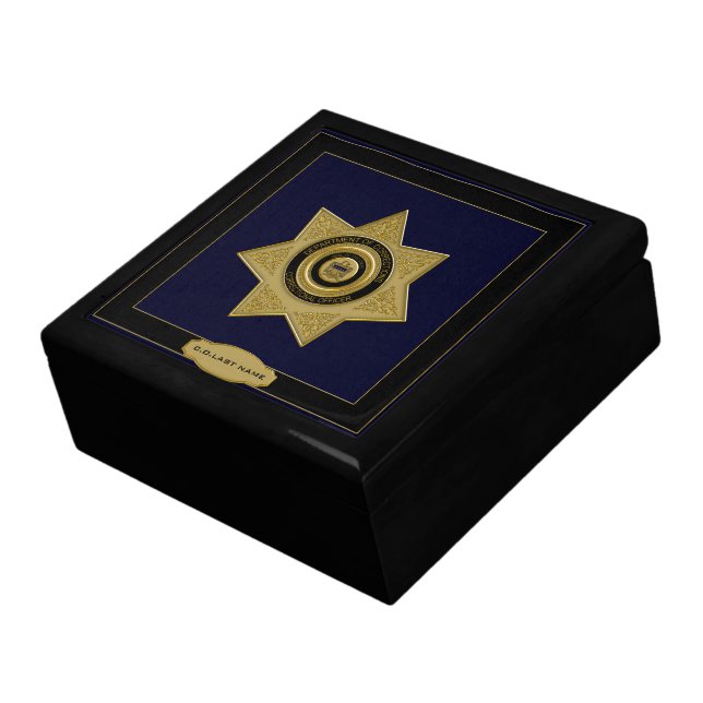 Correctional Officer Badge Trinket Box-Black Keepsake Box (Side)