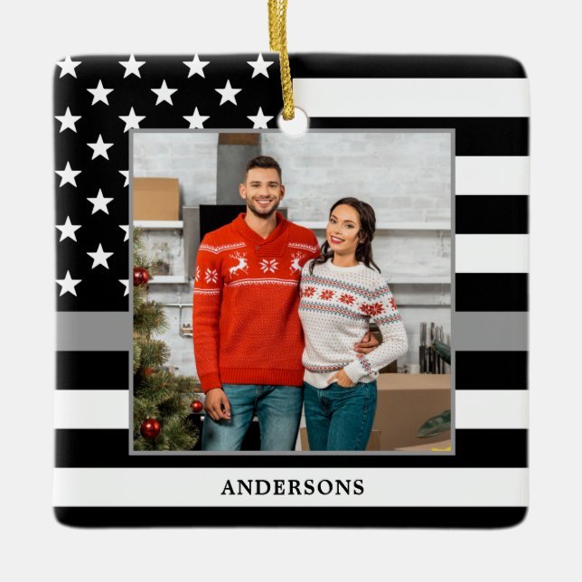 Correctional Officer Custom Photo Gray Christmas  Ceramic Ornament (Front)