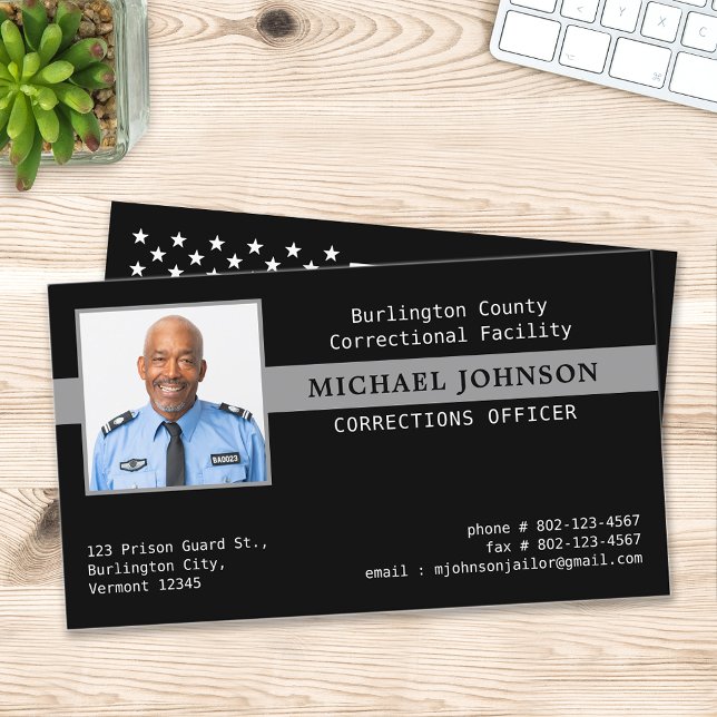 Correctional Officer Custom Photo Thin Gray Line Business Card (Creator Uploaded)