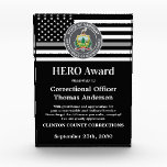 Correctional Officer HERO Department Logo Acrylic Award<br><div class="desc">Celebrate and show your appreciation to an outstanding Correctional Officer with this Thin Silver Line Correctional Officer HERO Award - American flag design in Corrections Flag colors , modern black silver gray design with custom jail, prison or department logo. Personalize this correctional officer award with law enforcement name, text with...</div>