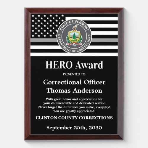 Correctional Officer HERO Department Logo Award Plaque