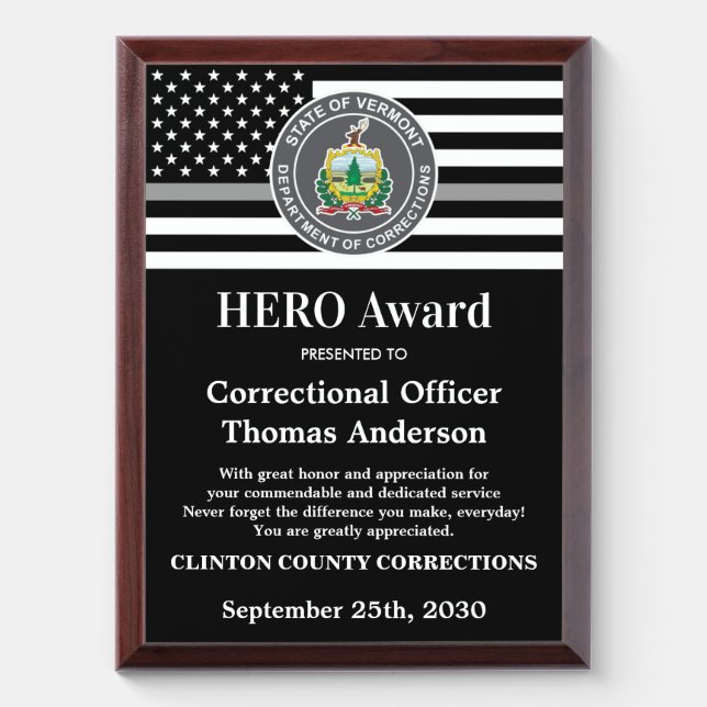 Correctional Officer HERO Department Logo Award Plaque (Vertical)