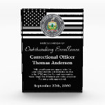 Correctional Officer Jail Prison Department Logo Acrylic Award<br><div class="desc">Celebrate and show your appreciation to an outstanding Correctional Officer with this Thin Gray Line Award - American flag design in Corrections Flag colors , modern black silver gray design. Personalize this correctional officer retirement award with officers name, text with law enforcement department name and community, and date of retirement....</div>