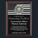 Correctional Officer Jail Prison Department Logo Award Plaque<br><div class="desc">Celebrate and show your appreciation to an outstanding Correctional Officer with this Thin Gray Line Award - American flag design in Corrections Flag colors , modern black silver gray design. Personalize this correctional officer retirement award with officers name, text with law enforcement department name and community, and date of retirement....</div>