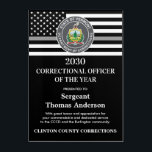 Correctional Officer Of The Year Award Dept Logo Acrylic Print<br><div class="desc">Celebrate and show your appreciation to an outstanding Correctional Officer with this Thin Silver Line Correctional Officer Of The Year Award - American flag design in Corrections Flag colors , modern black silver gray design with custom jail, prison or department logo. Personalize this correctional officer award with law enforcement name,...</div>