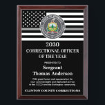Correctional Officer Of The Year Department Logo Award Plaque<br><div class="desc">Celebrate and show your appreciation to an outstanding Correctional Officer with this Thin Silver Line Correctional Officer Of The Year Award - American flag design in Corrections Flag colors , modern black silver gray design with custom jail, prison or department logo. Personalize this correctional officer award with law enforcement name,...</div>