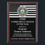 Correctional Officer Of The Year Department Logo Award Plaque<br><div class="desc">Celebrate and show your appreciation to an outstanding Correctional Officer with this Thin Silver Line Correctional Officer Of The Year Award - American flag design in Corrections Flag colors , modern black silver gray design with custom jail, prison or department logo. Personalize this correctional officer award with law enforcement name,...</div>
