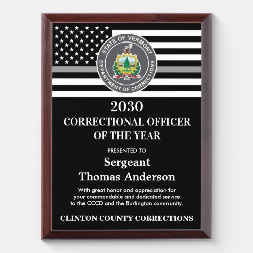 Correctional Officer Of The Year Department Logo Award Plaque
