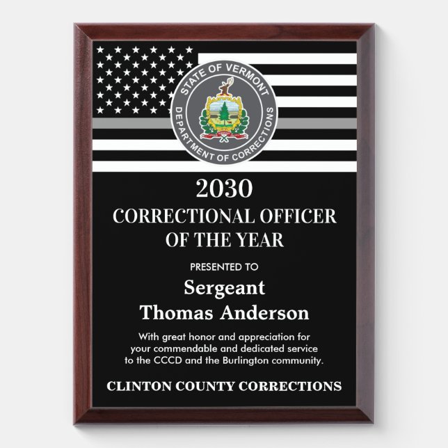 Correctional Officer Of The Year Department Logo Award Plaque (Vertical)