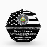 Correctional Officer Of The Year Logo Gray Line Ac Acrylic Award<br><div class="desc">Celebrate and show your appreciation to an outstanding Correctional Officer with this Thin Silver Line Correctional Officer Of The Year Award - American flag design in Corrections Flag colors , modern black silver gray design with custom jail, prison or department logo. Personalize this correctional officer award with law enforcement name,...</div>