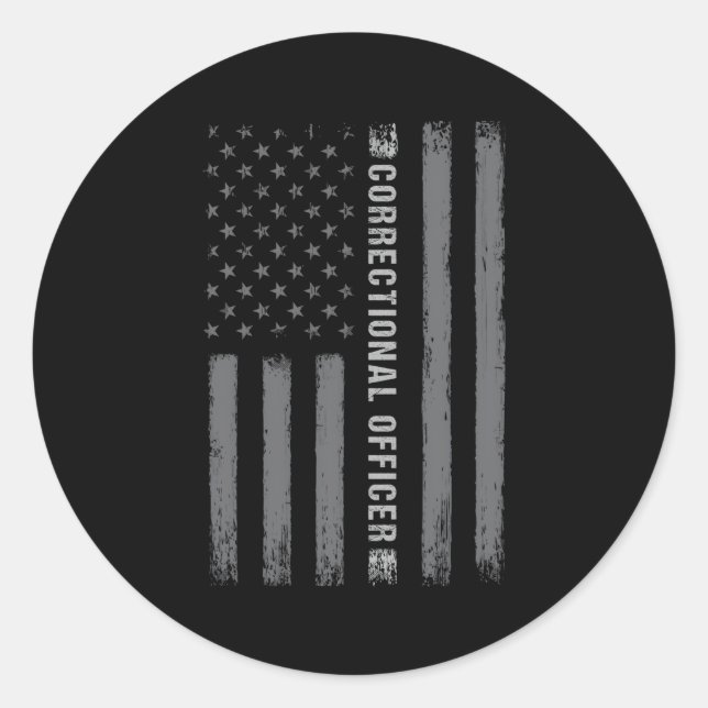 Correctional Officer On Back American Flag Classic Round Sticker (Front)