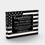 Correctional Officer Retirement Congratulations Acrylic Award<br><div class="desc">Celebrate and show your appreciation to an outstanding Correctional Officer with this Thin Gray Line Award - American flag design in Corrections Flag colors , modern black silver gray design. Personalize this correctional officer retirement award with officers name, text with law enforcement department name and community, and date of retirement....</div>