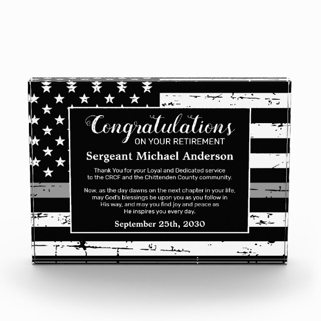 Correctional Officer Retirement Congratulations Acrylic Award (Front)