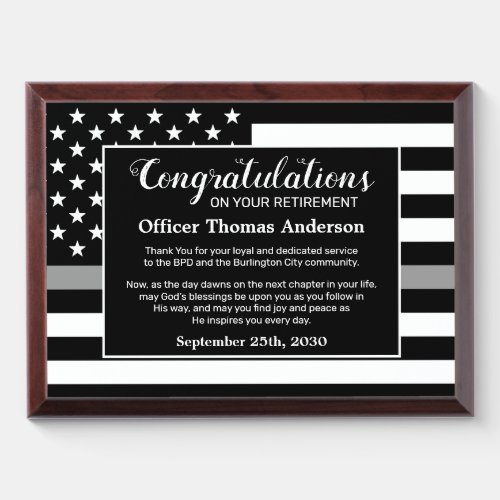 Correctional Officer Retirement Congratulations Award Plaque