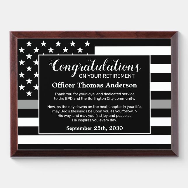 Correctional Officer Retirement Congratulations Award Plaque (Horizontal)