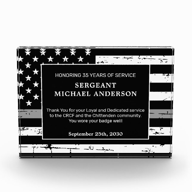 Correctional Officer Retirement Law Enforcement Acrylic Award (Front)