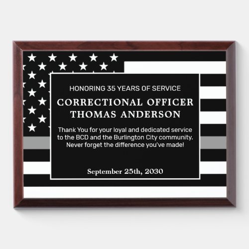 Correctional Officer Retirement Thin Gray Line Award Plaque