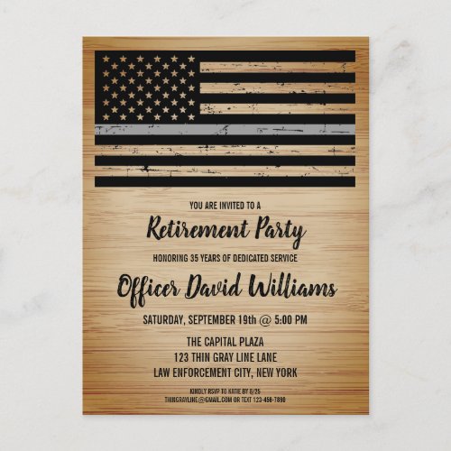 Correctional Officer Retirement Thin Silver Line Announcement Postcard