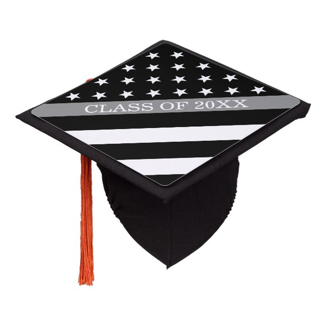 Correctional Officer Thin Gray Line Flag White Graduation Cap Topper (Angled)
