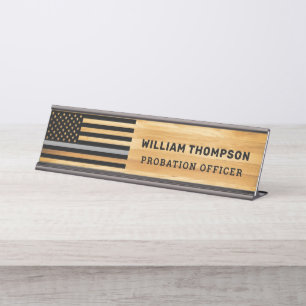 Correctional Officer Thin Gray Line Rustic Wood Desk Name Plate