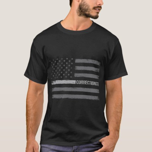 Correctional Officer Thin Silver Line American Fla T_Shirt