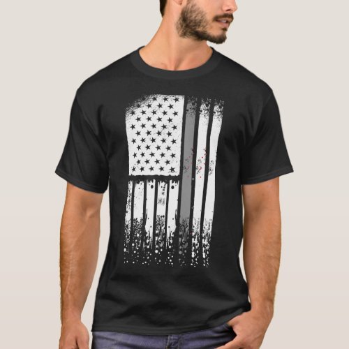 Correctional Officer  US Flag Thin Silver Line T_Shirt