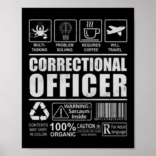 Correctional Officer Warning Thin Silver Line Poster