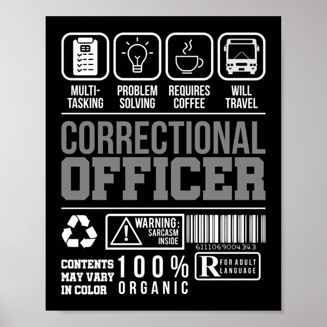 Correctional Officer Warning Thin Silver Line Poster (Front)