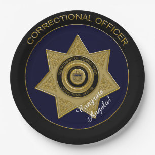 Correctional Officers Badge, Gold 02-Paper Plates