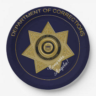 Correctional Officers Badge, Gold 03-Paper Plates