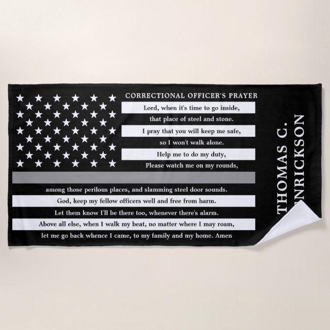 Correctional Officers Prayer Thin Gray Line Beach Towel (Front)