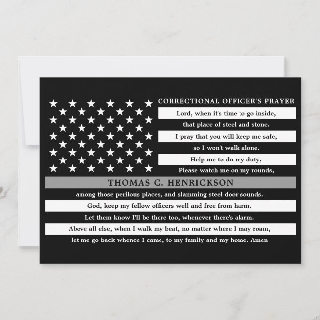 Correctional Officers Prayer Thin Gray Line Thank  You Card (Front)