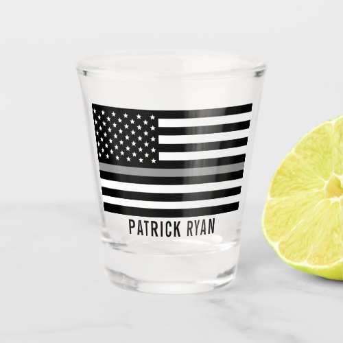 Correctional Thin Gray Line American Flag Add Name Shot Glass