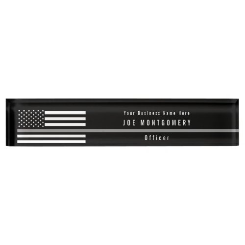 Correctional Thin Gray Line American Flag Monogram Desk Name Plate