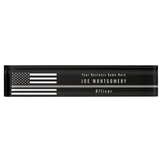 Correctional Thin Gray Line American Flag Monogram Desk Name Plate (Front)