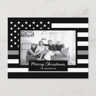 Correctional Thin Gray Line American Flag Photo Holiday Postcard