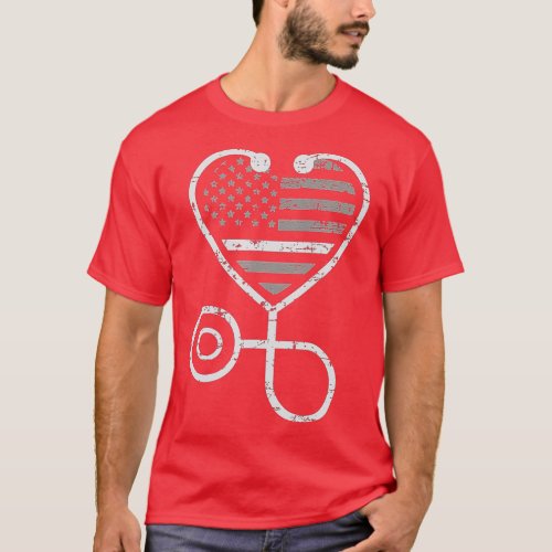 Corrections Nurse hin Grey Line Heart Flag  T_Shirt