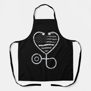 Corrections Nurse Thin Grey Line Heart US Flag Apron