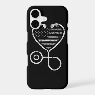 Corrections Nurse Thin Grey Line Heart US Flag iPhone 17 Case