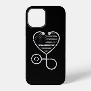 Corrections Nurse Thin Grey Line Heart US Flag iPhone 12 Case