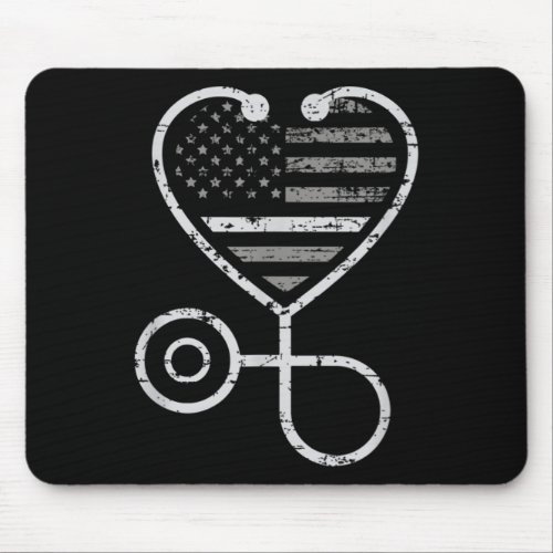 Corrections Nurse Thin Grey Line Heart US Flag Mouse Pad