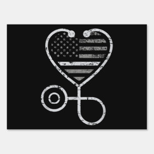 Corrections Nurse Thin Grey Line Heart US Flag Sign