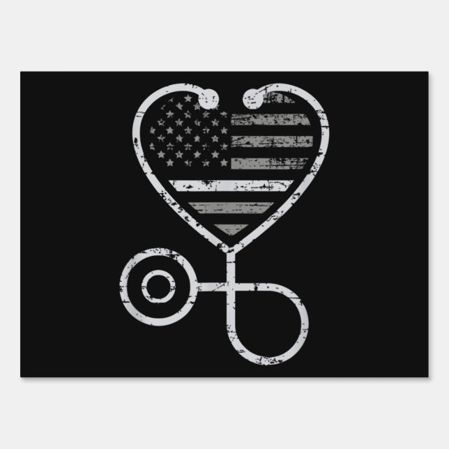 Corrections Nurse Thin Grey Line Heart US Flag Sign (Front)