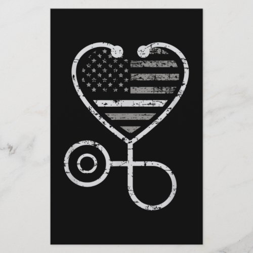 Corrections Nurse Thin Grey Line Heart US Flag Stationery