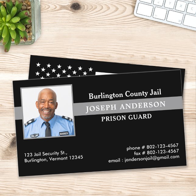 Corrections Officer Custom Photo Thin Gray Line Business Card (Creator Uploaded)