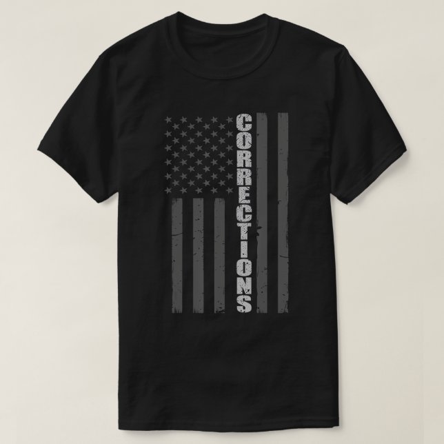 Corrections Officer Flag Thin Silver Line T-Shirt (Design Front)