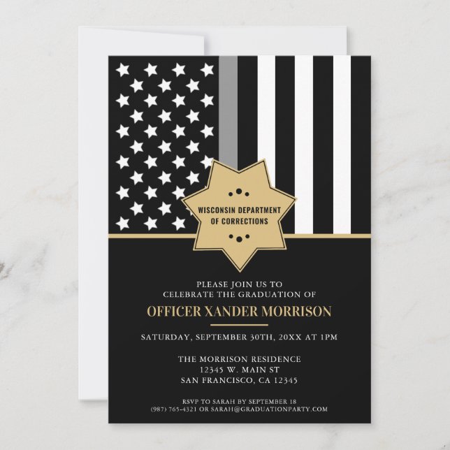 Corrections Officer Graduation Party Flag Invitation (Front)