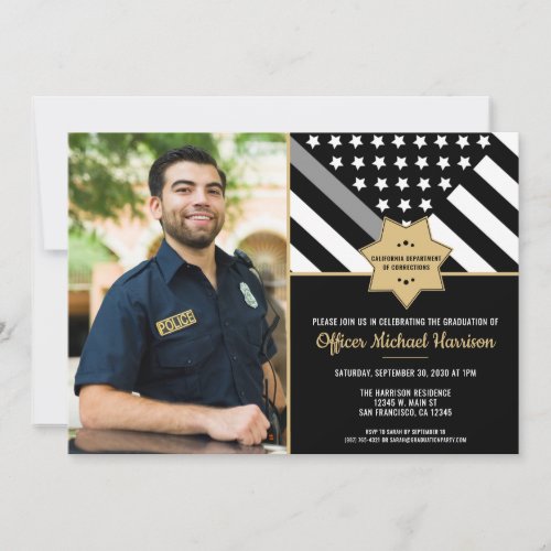 Corrections Officer Graduation Party Flag Photo Invitation