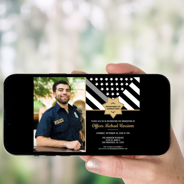 Corrections Officer Graduation Party Flag Photo Invitation (Front Digital)